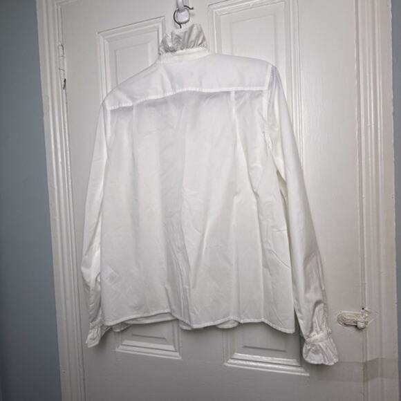 J. Crew Ruffle White Blouse Womens 12 Long Sleeve Button Up NWT Dressy New - Picture 6 of 8